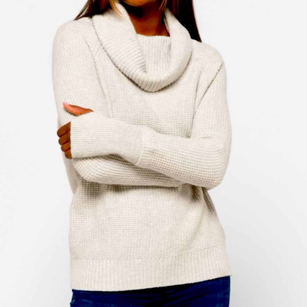 Cowl neck sweater with thumb holes
